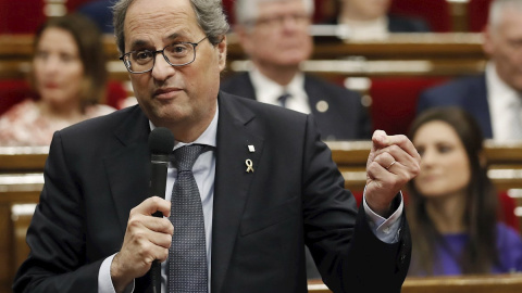 12/02/2020.- El presidente de la Generalitat, Quim Torra, durante la sesión de control al Govern en el pleno del Parlament. EFE/Andreu Dalmau