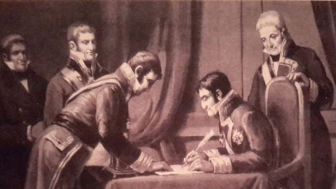 Fernando VII, firmando la derogación de la Constitución de 1812 / Archivo Histórico Municipal de Valencia.