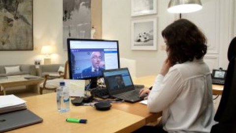 Ayuso durante la comparecencia en el Pleno telemático de la Asamblea de Madrid