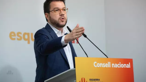 El vicepresident de la Generalitat i coordinador nacional d'ERC, Pere Aragonès, durant la seva compareixença després del consell nacional del partit. David Zorrakino | Europa Press