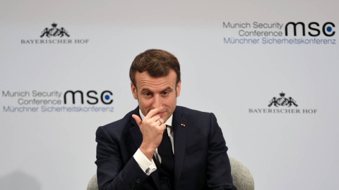 El presidente francés Emmanuel Macron durante una conferencia en Munich el 15 de febrero. /REUTERS