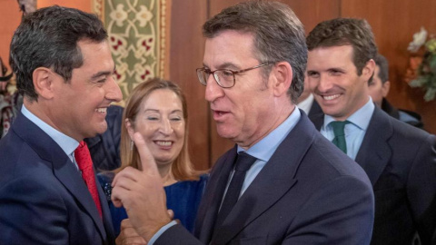 Pablo Casado junto a Moreno, Feijóo y Pastor en la toma de posesión del segundo como presidente de la Junta de Andalucía EFE