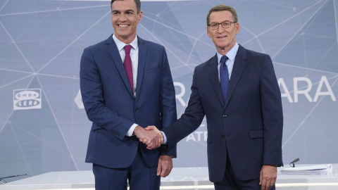  Pedro Sánchez y Alberto Núñez Fiejóo en el debate de Atresmedia