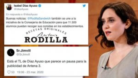 ¿Es un mercadillo de marcas? ¿Una pausa publicitaria de Antena 3? No, es el Twitter de Ayuso