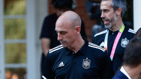 Luis Rubiales durante la recepción de Pedro Sánchez tras ganar el Mundial Femenino de Fútbol