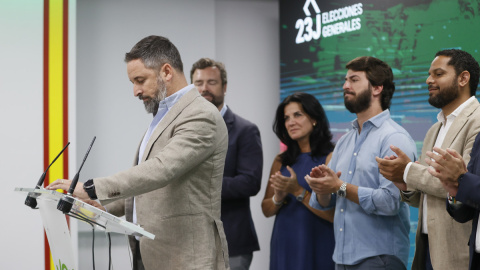 El líder de Vox, Santiago Abascal, tras conocer los resultados electorales, el pasado domingo 23 de julio.