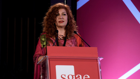 Fotografía facilitada por la Sociedad General de Autores y Editores (SGAE) de su presidenta Pilar Jurado, durante la asamblea general de la entidad.- EFE