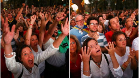  La primera imagen corresponde a la declaración de independencia de Catalunya por Puigdemont. La segunda, a su suspensión solo unos segundos después. Iván Alvarado/Reuters