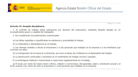 Real Decreto Legislativo 2/2015, de 23 de octubre, por el que se aprueba el texto refundido de la Ley del Estatuto de los Trabajadores.