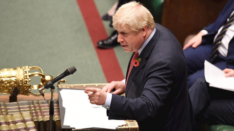 El primer ministro británico, Boris Johnson, durante su intervención en el Parlamento británico. - EFE