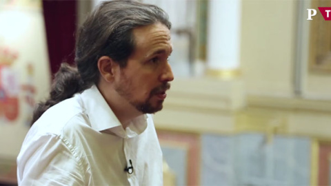 Pablo Iglesias, en otro momento de su entrevista con Público, días antes del debate de la moción de censura en el Congreso. PÚBLICOTV