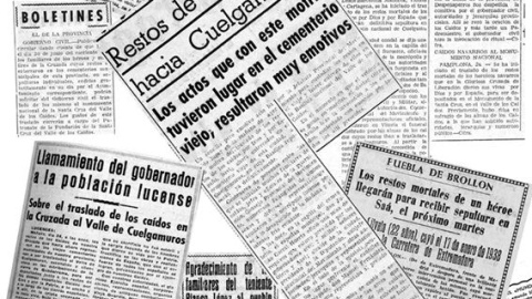 Recortes de la prensa de la época, informando del traslado de cuerpos al Valle de los Caídos.