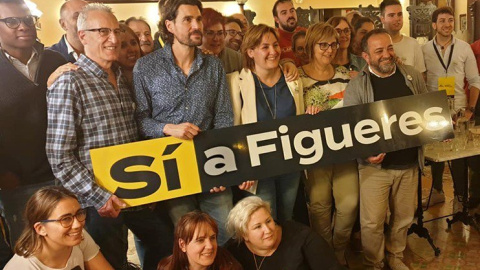 ERC Figueres, amb l'alcaldable Agnès Lladó al centre, la nit electoral. ERC