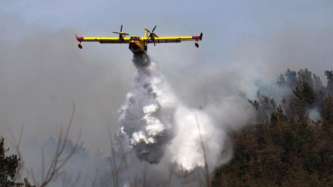 Un hidroavión durante las tareas de extinción en Cantabria. / EFE