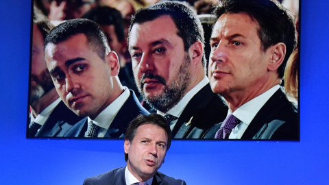 El primer ministro de Italia, Giuseppe Conte, ofrece un discurso  durante el foro de la agencia italiana de noticias ANSA en Roma (Italia). EFE/ Ettore Ferrari