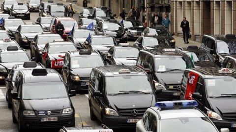 Manifestación de taxistas en Bruselas. EFE