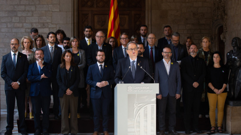 Quim Torra junto con el resto de integrantes del Govern en un comunicado tras la sentencia del 'procés'. / EP