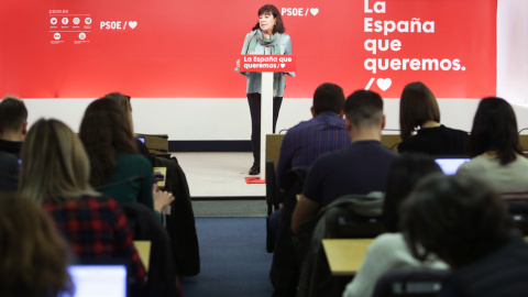 La presidenta del PSOE, Cristina Narbona, interviene en una rueda de prensa posterior a la reunión de la Comisión Permanente de la Ejecutiva Federal en la sede socialista de Ferraz. E.P./Ricardo Rubio