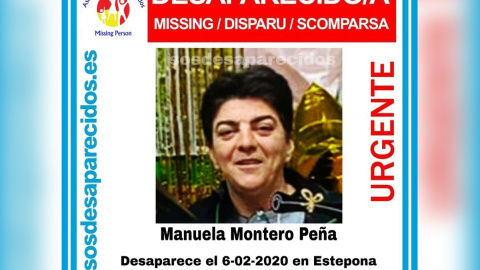 Manuela Montero, desaparecida el 6 de febrero, ha sido encontrada sin vida. / SOS Desaparecidos