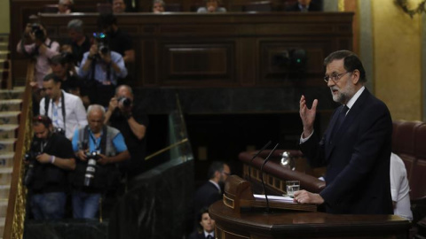 Rajoy, durante el debate de la moción de censura en el Congreso. EFE/Juan Carlos Hidalgo