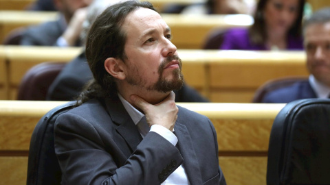 25/02/2020.- El vicepresidente segundo del Gobierno, Pablo Iglesias, durante el pleno del Senado celebrado este martes. EFE/Kiko Huesca