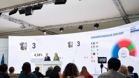 El ministro del Interior, Fernando Grande-Marlaska y la portavoz del Gobierno y ministra de Educación, Formación Profesional y Deportes, Pilar Alegría, durante una rueda de prensa en IFEMA Madrid, a 9 de junio de 2024, en Madrid (España).- Diego Radam