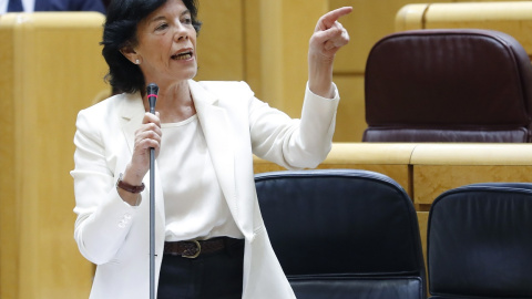 La ministra de Educación, Isabel Celaá, durante su intervención en la sesión de control al Gobierno en el Senado. E.P./Pool