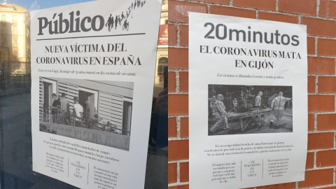 Imagen de dos de las portadas pegadas en las calles de Madrid | Cedida