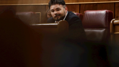 26/02/2020.- El portavoz de ERC, Gabriel Rufián durante la sesión de control al Gobierno, este miércoles, en el Congreso de los Diputados, en Madrid. EFE/Mariscal