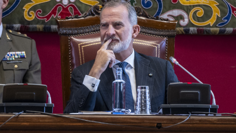  El Rey Felipe VI durante el solemne Acto de Apertura del Curso Universitario 2024-2025, en el Paraninfo de la Universidad de Zaragoza. Marcos Cebrián / Europa Press