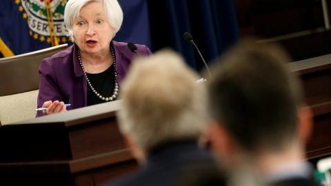 La presidenta de la Reserva Federal, Janet Yellen, en una rueda de prensa en la sede del banco central estadounidense en Washington. REUTERS/Joshua Roberts