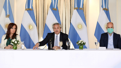 El presidente argentino, Alberto Fernández, habla en la presentación de la renegociación del país de la propuesta de deuda nacional en Buenos Aires./ Reuters