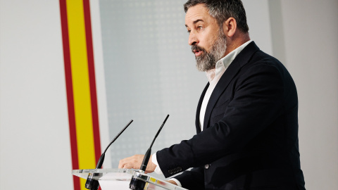  El presidente de VOX, Santiago Abascal, durante una rueda de prensa posterior al Comité de Acción Política de VOX, en Madrid. Carlos Luján / Europa Press