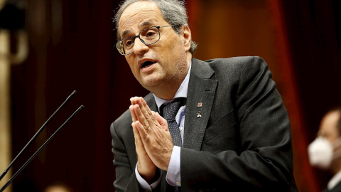 16/09/2020.-El presidente de la Generalitat, Quim Torra, durante su intervención en el debate de política general que anualmente celebra el Parlament de Cataluna, este miércoles la víspera de que el Tribunal Supremo estudie el recurso contra su inhabi