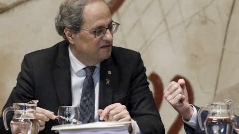 25/02/2020.- El presidente de la Generalitat, Quim Torra, preside la reunión semanal del Ejecutivo catalán, este martes, en el Palau de la Generalitat en Barcelona. EFE/ Andreu Dalmau