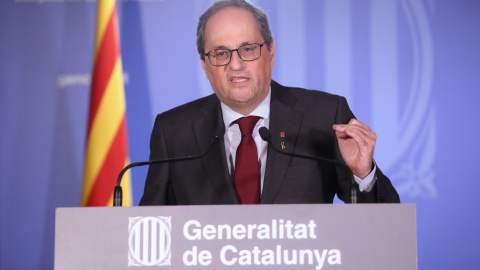 El president del Govern, Quim Torra, durant la declaració institucional a la Delegació a Madrid després de la vista al Tribunal Suprem. Jordi Bedmar | Govern | ACN