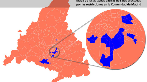 Estas son las zonas básicas de Madrid afectadas por las restricciones. / COMUNIDAD DE MADRID - PÚBLICO