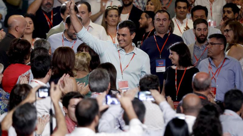 El líder del PSOE, Pedro Sánchez, a su llegada al 39 congreso federal de los socialistas hoy en Madrid. /EFE