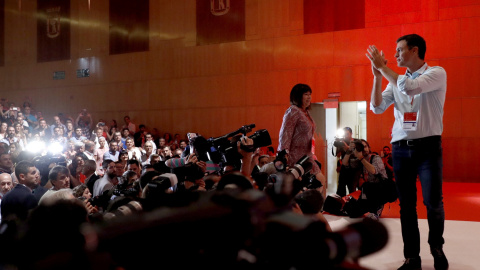 El líder del PSOE, Pedro Sánchez, a su llegada al 39 congreso federal de los socialistas. EFE/Emilio Naranjo