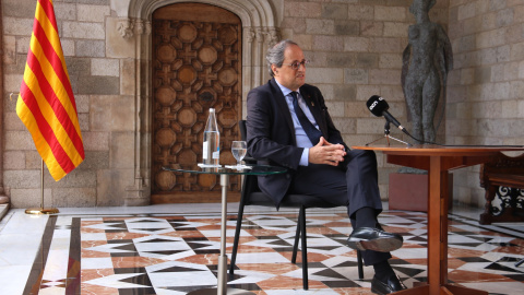 El president de la Generalitat, Quim Torra, durant l'entrevista amb l'ACN. BERNAT VILARÓ / ACN