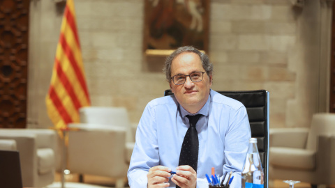 El president del Govern, Quim Torra, reunit pel seguiment de la Covid-19 a Catalunya al Palau de la Generalitat. Rubén Moreno | Govern | ACN