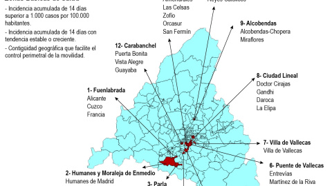 Las 37 áreas sanitarias de Madrid donde se limita la movilidad. / EFE