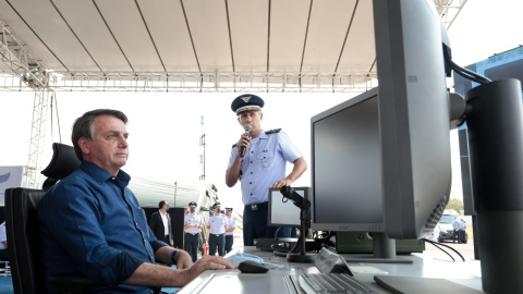 El presidente brasileño, Jair Bolsonaro, durante la inauguración de la Estación Radar de Corumbá (Mato Grosso do Sul). CAROLINA ANTUNES/ PRESIDENCIA REPÚBLICA. 18/08/20.