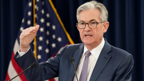 El presidente de la Reserva Federal, Jerome Powell, en una rueda de prensa en la sede del banco central estadounidense. REUTERS/Kevin Lamarque