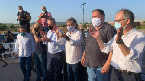 Josep Rull, Raül Romeva, Joaquim Forn, Jordi Cuixart, Oriol Junqueras i Josep Rull a lledoners. Òmnium Cultural