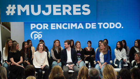 El líder del PP, Pablo Casado, en un acto organizado por su formación con motivo del 8-M.