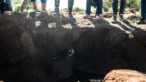 Tras un día de rastreo y búsqueda Las rastreadoras del fuerte encuentran un tesoro: los restos de un desaparecido. Octubre 2018, Los Mochis, Sinaloa (México).