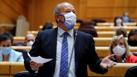 MADRID, 22/09/2020.- El ministro de Justicia, Juan Carlos Campo, durante su intervención en la sesión de control al Gobierno, esta tarde en el pleno del Senado, en Madrid. EFE/ Chema Moya