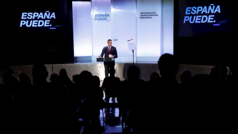 El presidente del Gobierno, Pedro Sánchez, durante la conferencia "España puede. Recuperación, Transformación, Resiliencia", en La Casa de América. EFE/ Mariscal / Pool