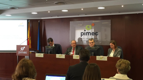 El president de la patronal Pimec, Josep González i Sala, durant una roda de premsa per avaluar els efectes de la crisi pel coronavirus entre les pimes i els autònoms. @PIMEC